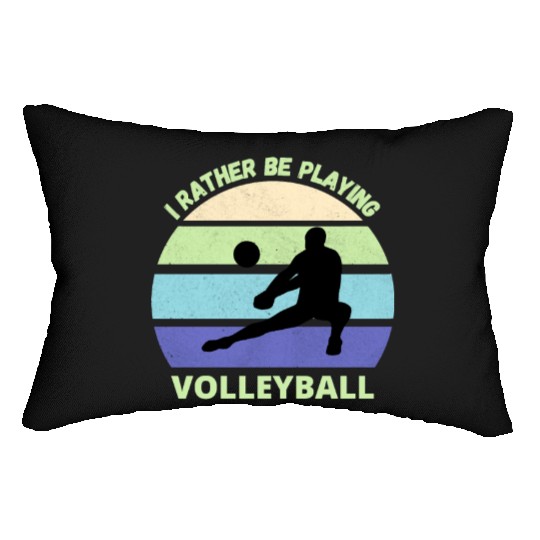 I rather be playing volleyball retro sunset Lumbar Pillows