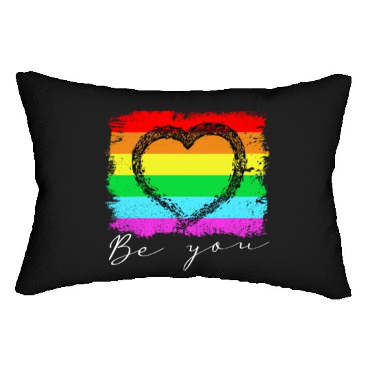 Be you - Rainbow Heart Love Gay LGBTQ Tolerance Lumbar Pillows
