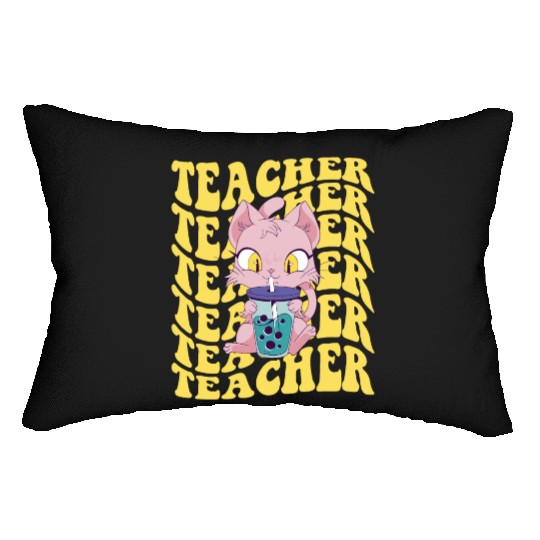 Boba Tea Teacher Retro Groovy Back To School Lumbar Pillows
