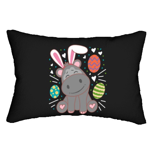 Hippo Wearing Rabbit Bunny Ears Funny Easter Lumbar Pillows