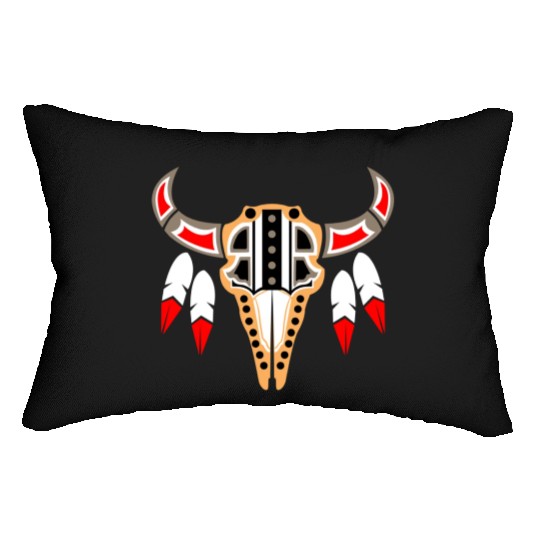 Native American Buffalo Skull for Tribal Art Lover Lumbar Pillows