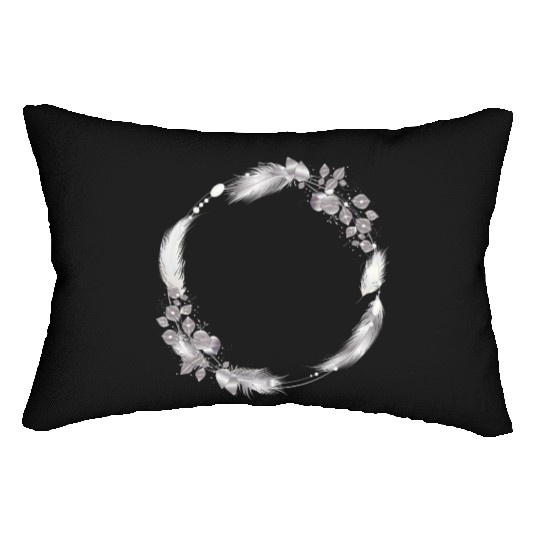 delicate frame of silver colored feathers & leaves Lumbar Pillows