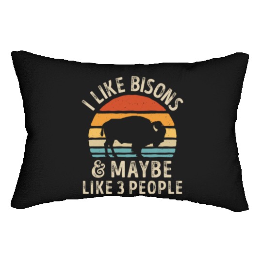I Like Bisons and Maybe 3 People Retro Sunset Vint Lumbar Pillows