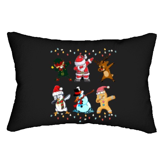 Funny Cute Dabbing Santa Elf Friends Christmas Mem Lumbar Pillows