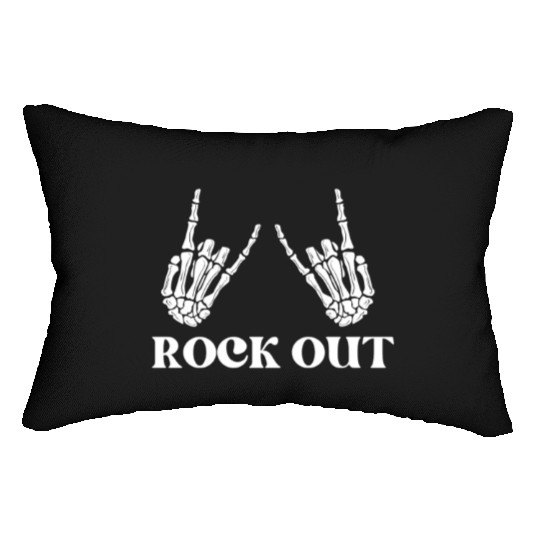 rock and roll rock out skeleton hand peace sign Lumbar Pillows