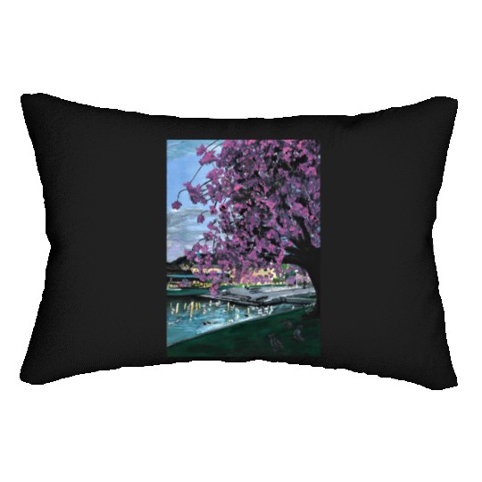 Festplass Swans and Cherry Flowers week 17 Lumbar Pillows
