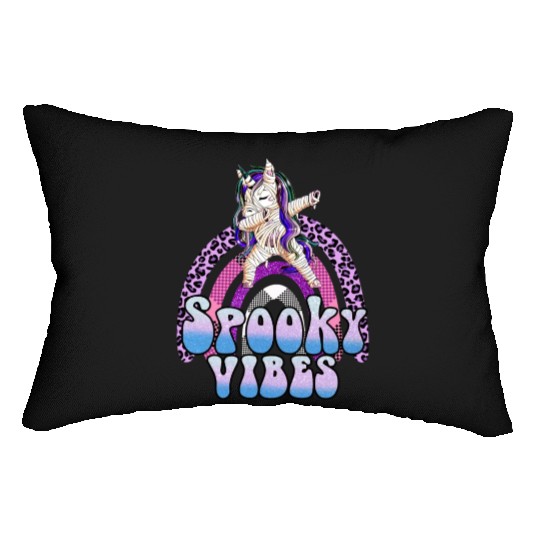 Spooky Vibes Halloween Unicorn Rainbow Girls Lumbar Pillows