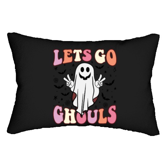 Let's Go Ghouls Retro Halloween Ghost Boy Gifts Lumbar Pillows