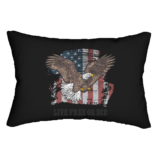 Live Free or Die - Bald Eagle - Grunge American Fl Lumbar Pillows