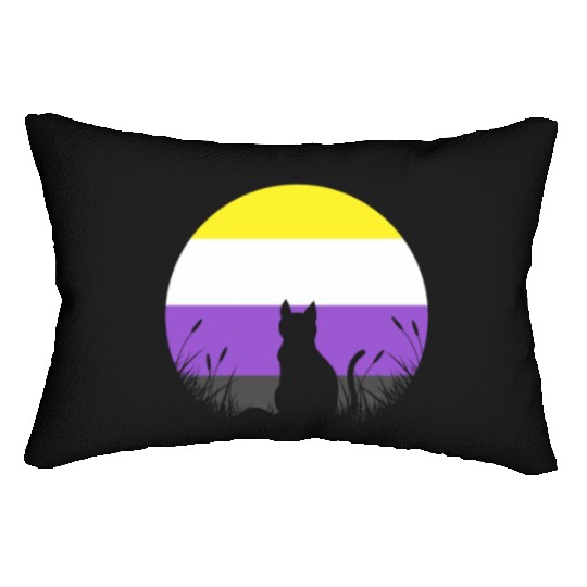 Cat Moon LGBT Nonbinary Flag Lumbar Pillows