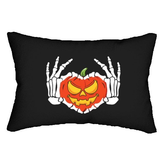 Skeleton Hand Heart Sign Funny Halloween Lumbar Pillows