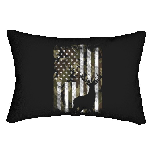 Camo American Flag Deer Hunter Hunting Lumbar Pillows
