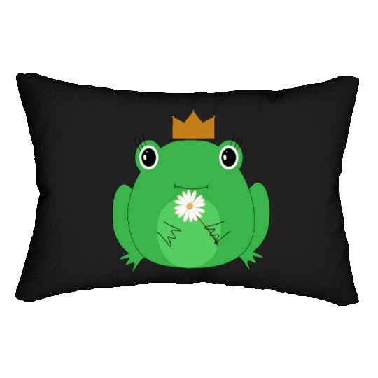 The cute frog with crown and flower Lumbar Pillows