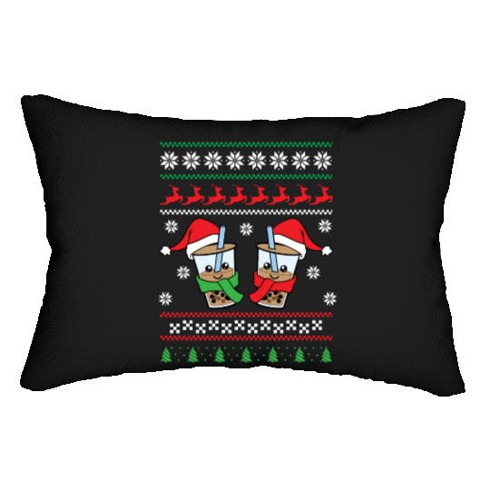 Christmas Bubble Boba Tea Winter Xmas Holiday Lumbar Pillows
