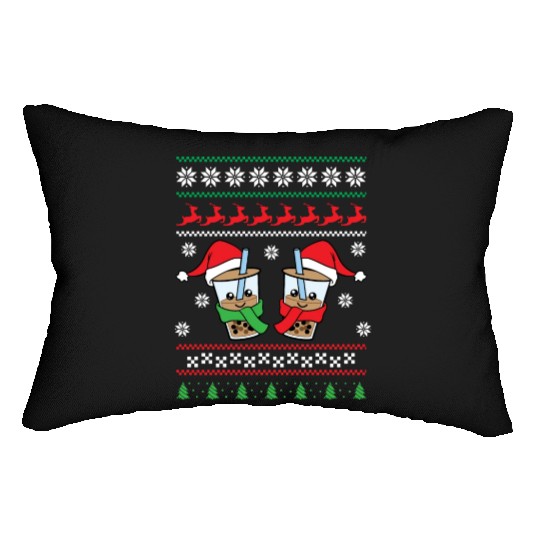 Christmas Bubble Boba Tea Winter Xmas Holiday Lumbar Pillows