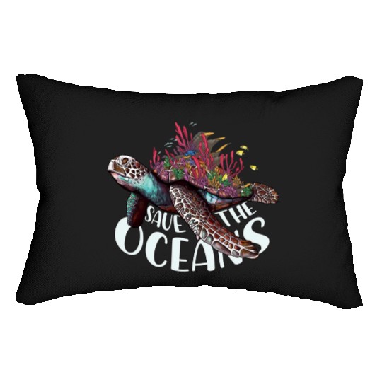 Save The Ocean Sea Turtle Reefs Cartoon Lumbar Pillows