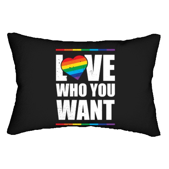 LGBT Love Who You Want Gay Pride Rainbow Heart Lumbar Pillows