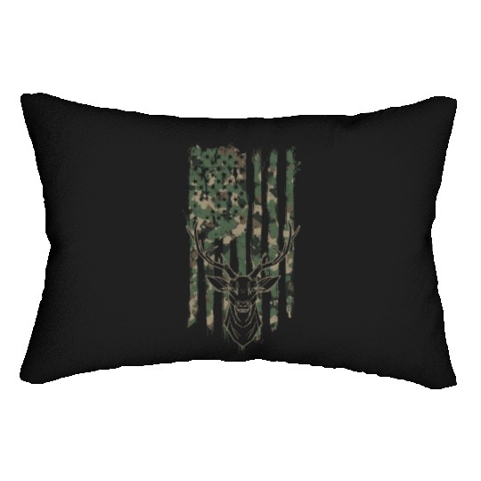 Silhouette of a deer with camouflage american Lumbar Pillows