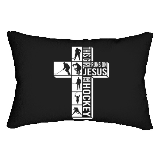 This Girl Runs On Jesus And Hockey Funny Lumbar Pillows