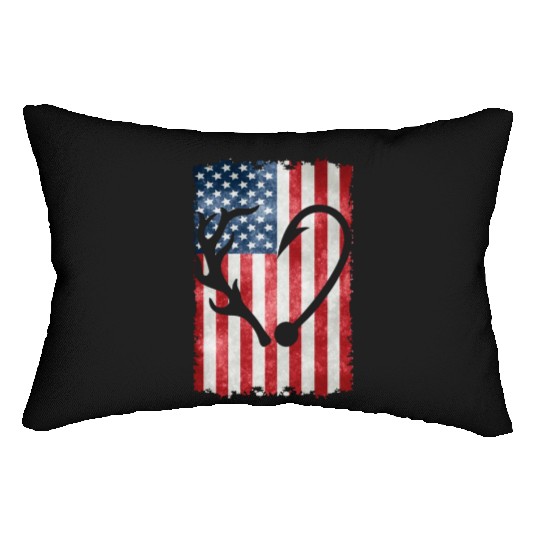 Deer Hunting American Flag Lumbar Pillows
