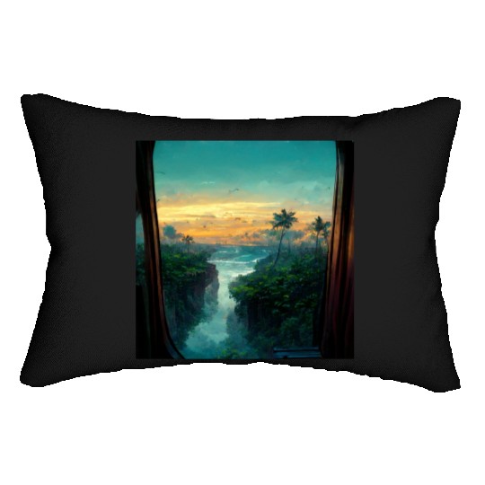 Paradise island painting Lumbar Pillows