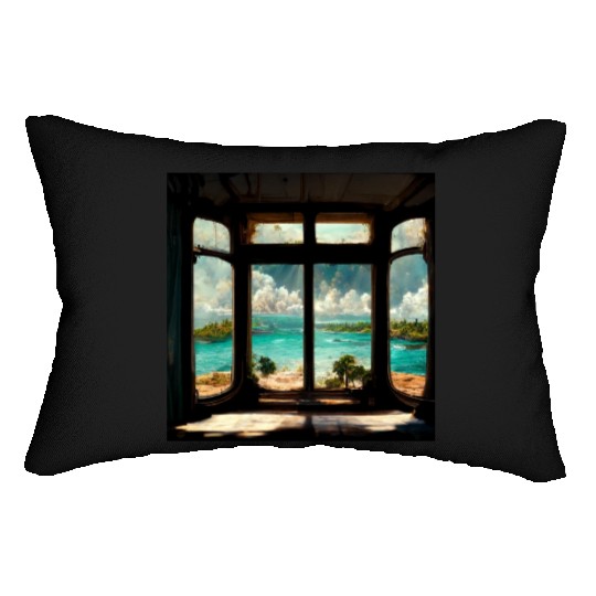 Paradise island painting Lumbar Pillows