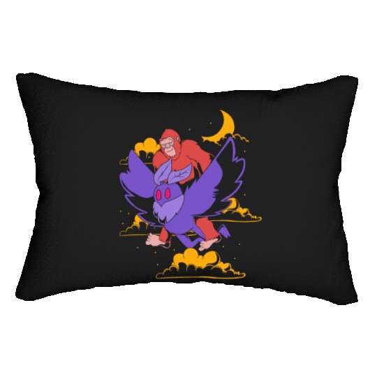 Bigfoot Riding Mothman Funny Cryptozoology Lumbar Pillows