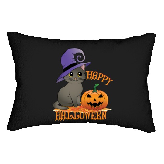Happy Halloween Cat Pumpkin Witch Hat Lumbar Pillows