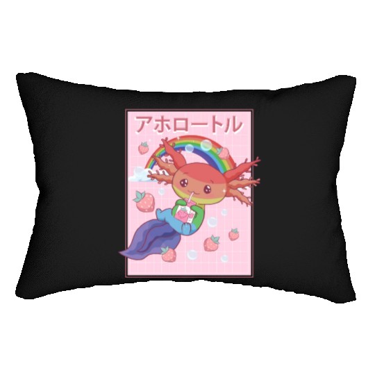 Kawaii Axolotl Strawberry Milk Gay Pride Lumbar Pillows