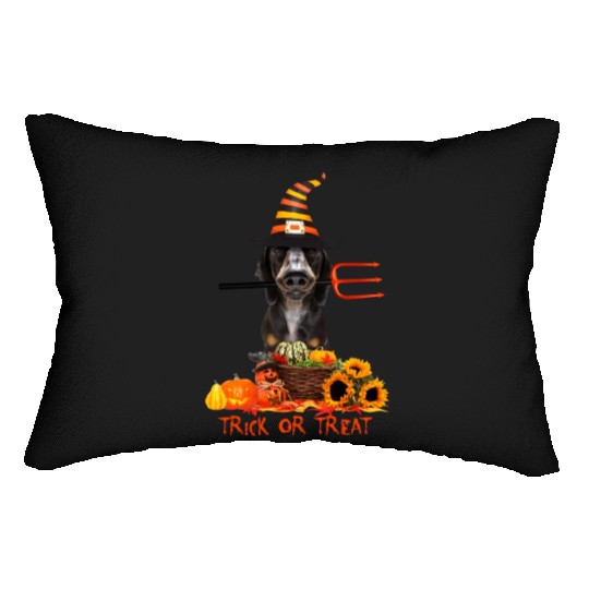 Dachshund Trick or Treat Sunflowers Lumbar Pillows