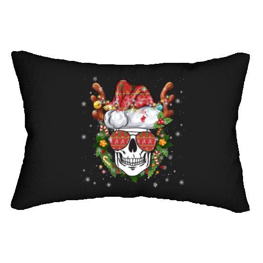 Christmas Skull Reindeer Santa Hat Lumbar Pillows