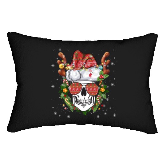 Christmas Skull Reindeer Santa Hat Lumbar Pillows
