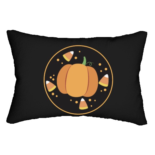 Pumkpin on a circle with candy corn Lumbar Pillows