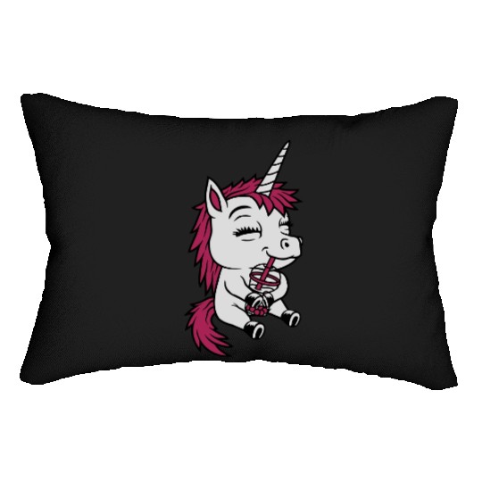 Boba tea drinking unicorn Lumbar Pillows