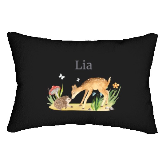 Forest Animal Deer Hedgehog Flowers Name Lia Lumbar Pillows