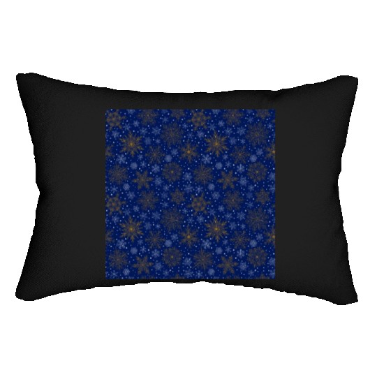 Snowflakes Pattern Blue Gold Lumbar Pillows