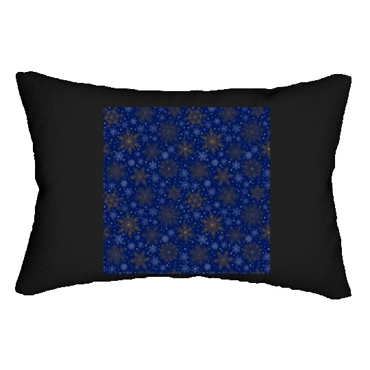 Snowflakes Pattern Blue Gold Lumbar Pillows