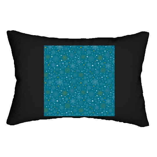 Snowflakes Pattern Blue Gold Lumbar Pillows
