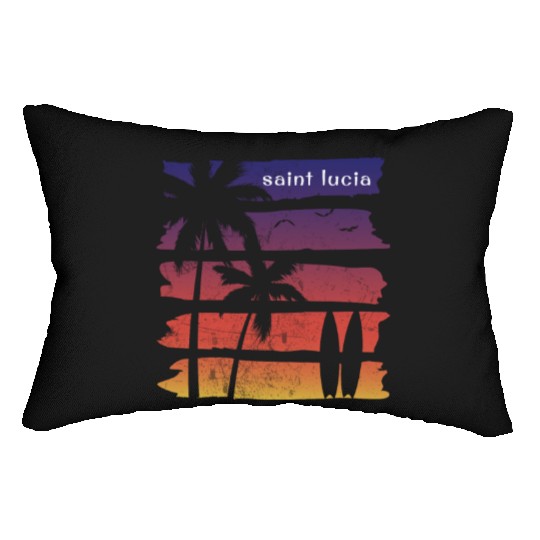 Cool Saint Lucia Surfing Fan Beach Palm Tree Lumbar Pillows