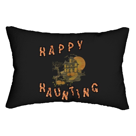 Happy haunting party pumpkins dead house bat Lumbar Pillows