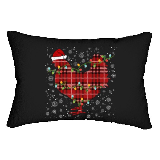 Buffalo Plaid Chicken Christmas Lumbar Pillows