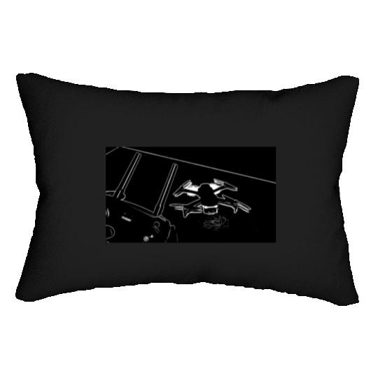 A Drone and a Remote Control in Black and White Lumbar Pillows