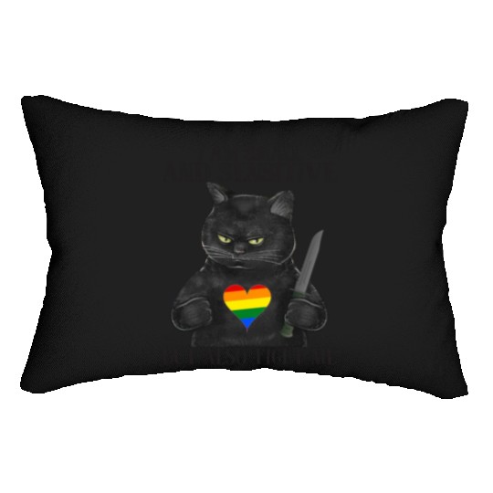 LGBT Black Cat Knife Rainbow Heart Gay Pride Flag Lumbar Pillows
