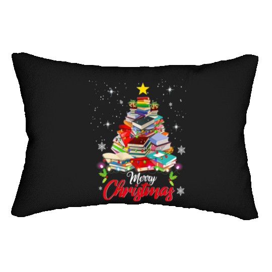 Merry Christmas Tree Love Reading Books Librarian Lumbar Pillows