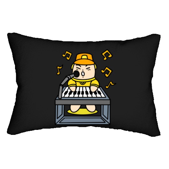 Boy singing with electric piano Lumbar Pillows