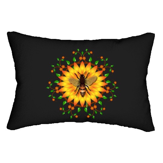 Save honey bees protect environment sunflower Apia Lumbar Pillows