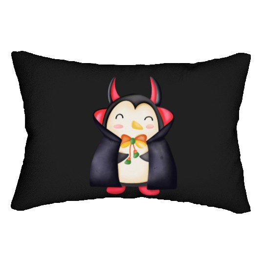 Halloween Penguin in vampire costume Lumbar Pillows