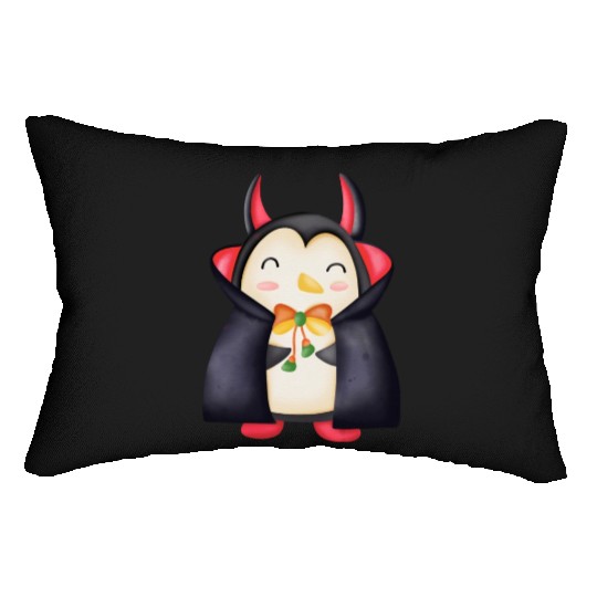 Halloween Penguin in vampire costume Lumbar Pillows