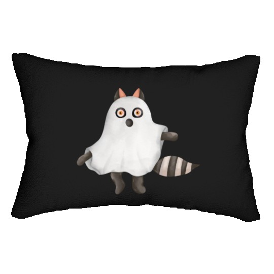 Raccoon in ghost Halloween costume Lumbar Pillows