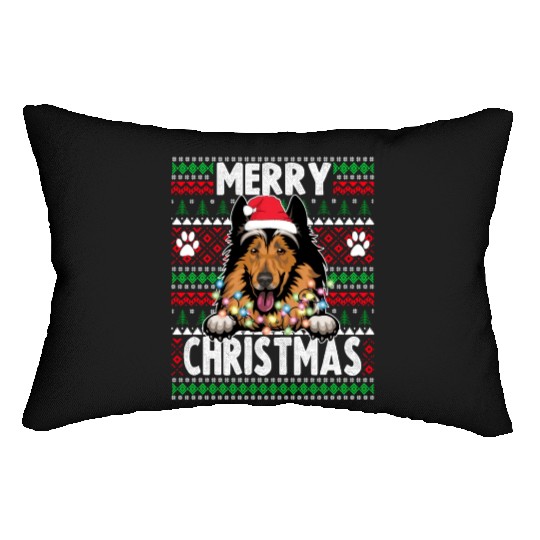 Collie Christmas Lights Dog Lovers Xmas Pajama Lumbar Pillows